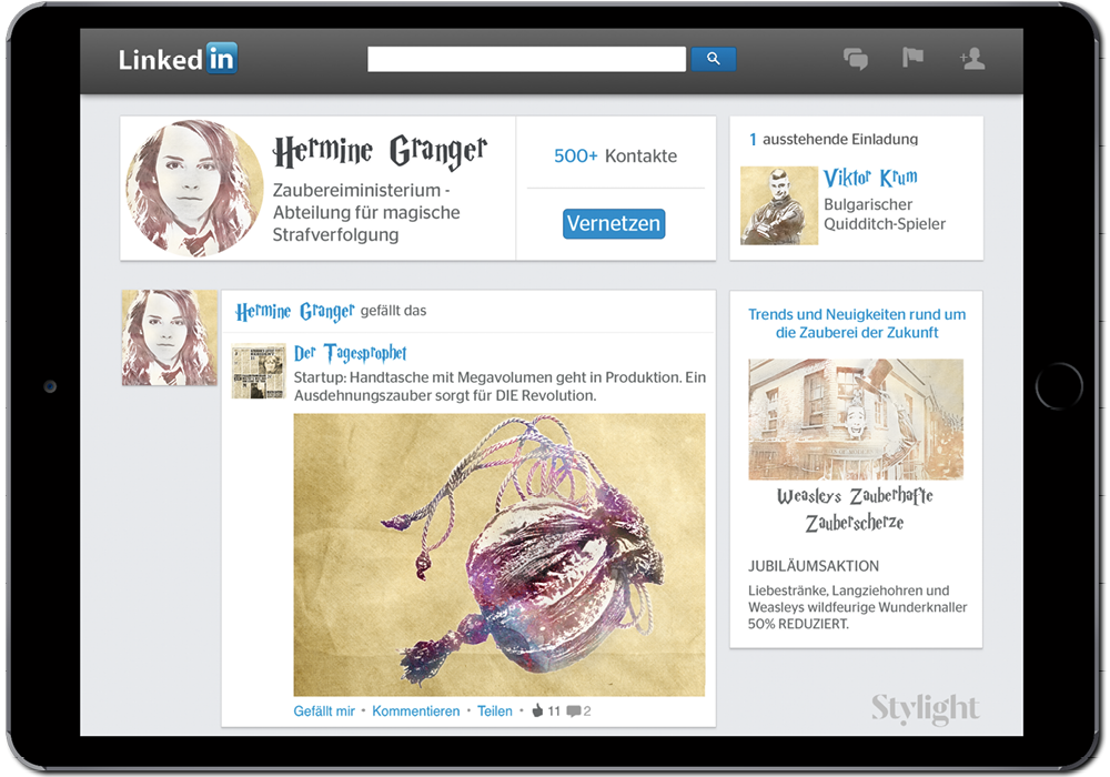 Wenn die Harry Potter Charaktere Social Media Accounts hätten mit Hermine Granger auf LinkedIn