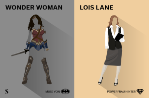 Das Style Battle von Batman und Superman zusammen mit Wonder Woman und Louis Lane