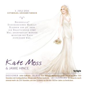 Infoslide mit den wichtigsten Infos zu Kate Moss Hochzeit als eine der schönsten Star-Bräute der letzten Jahre