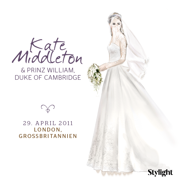 Zeichnung von Kate Middletons Hochzeitskleid als eine der schönsten Star-Bräute