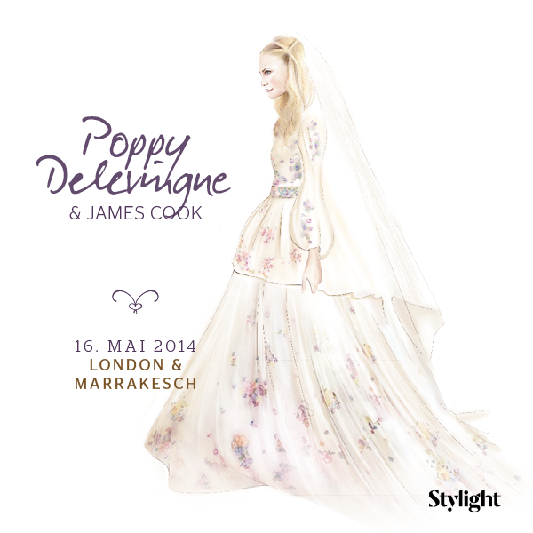 Zeichnung von Poppy Delevingnes Hochzeitskleid als eine der schönsten Star-Bräute